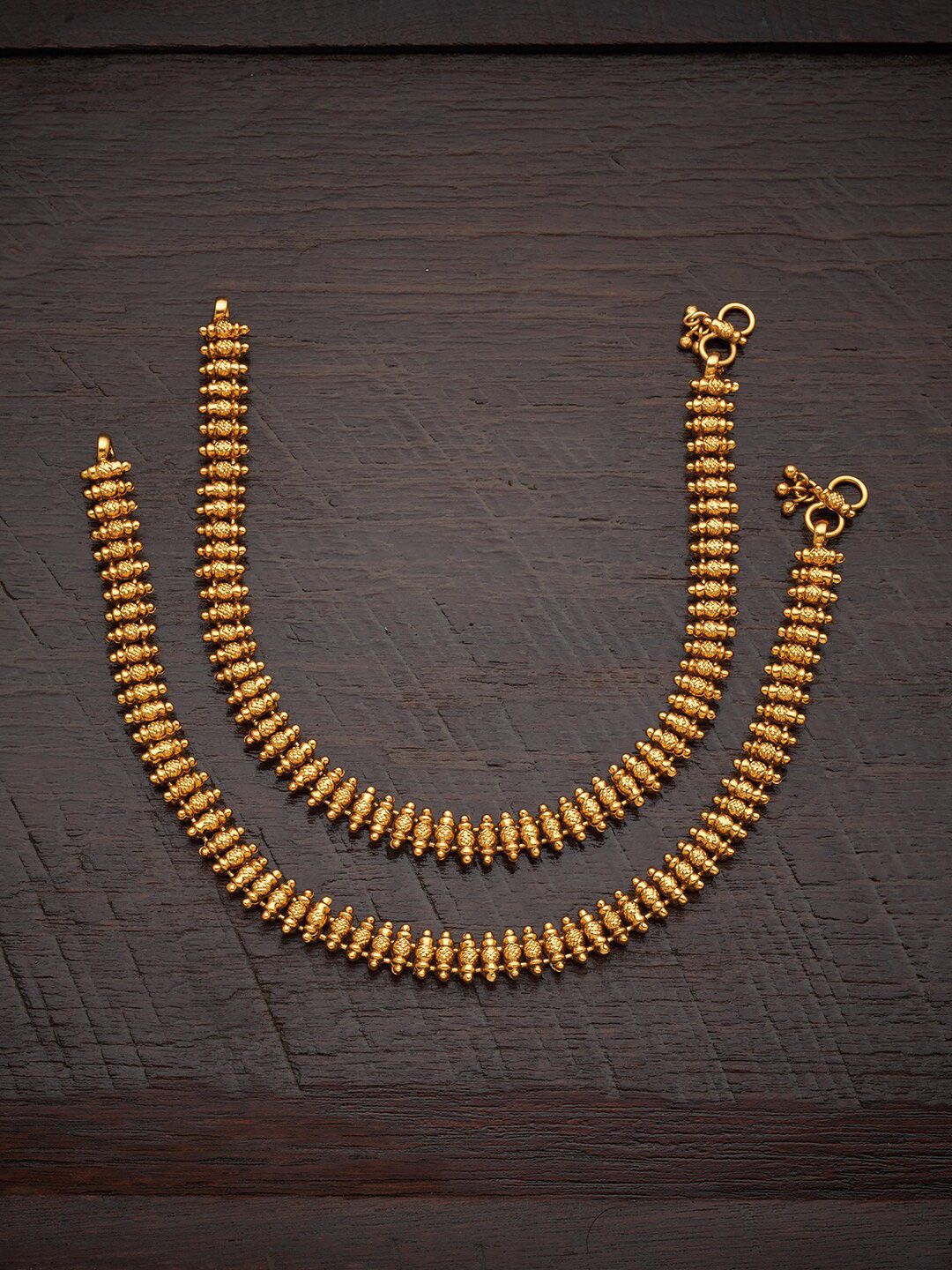 

Kushal's Fashion Jewellery Set Of 2 Gold-Plated Intricate Textured Anklets