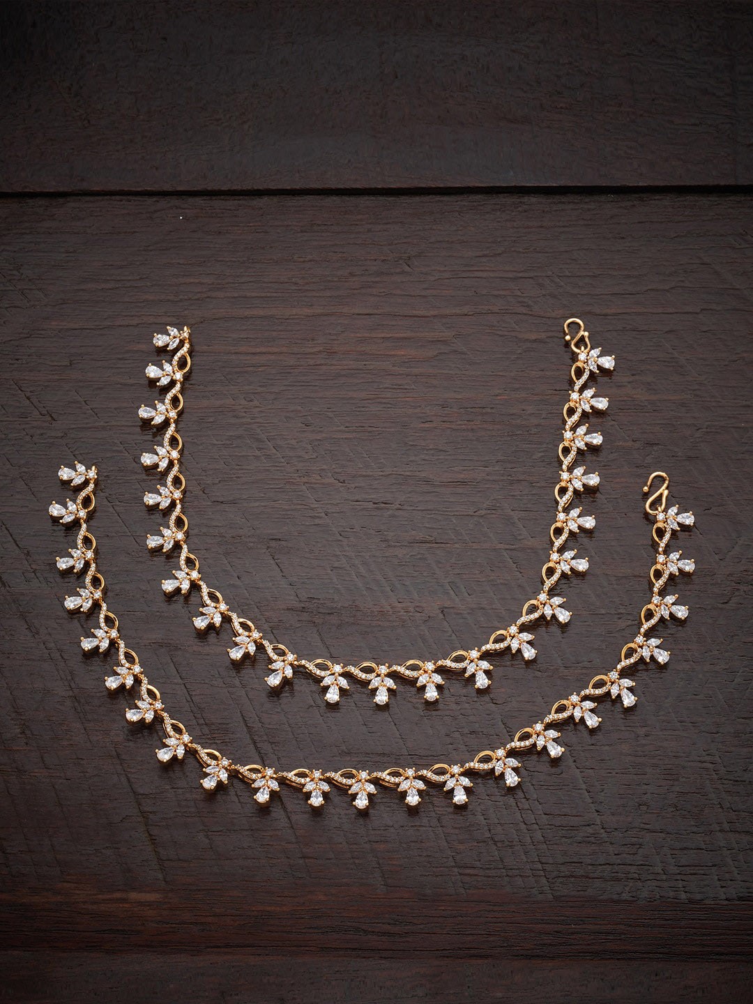 

Kushal's Fashion Jewellery Set Of 2 Gold-Plated Crystal CZ Studded Anklet