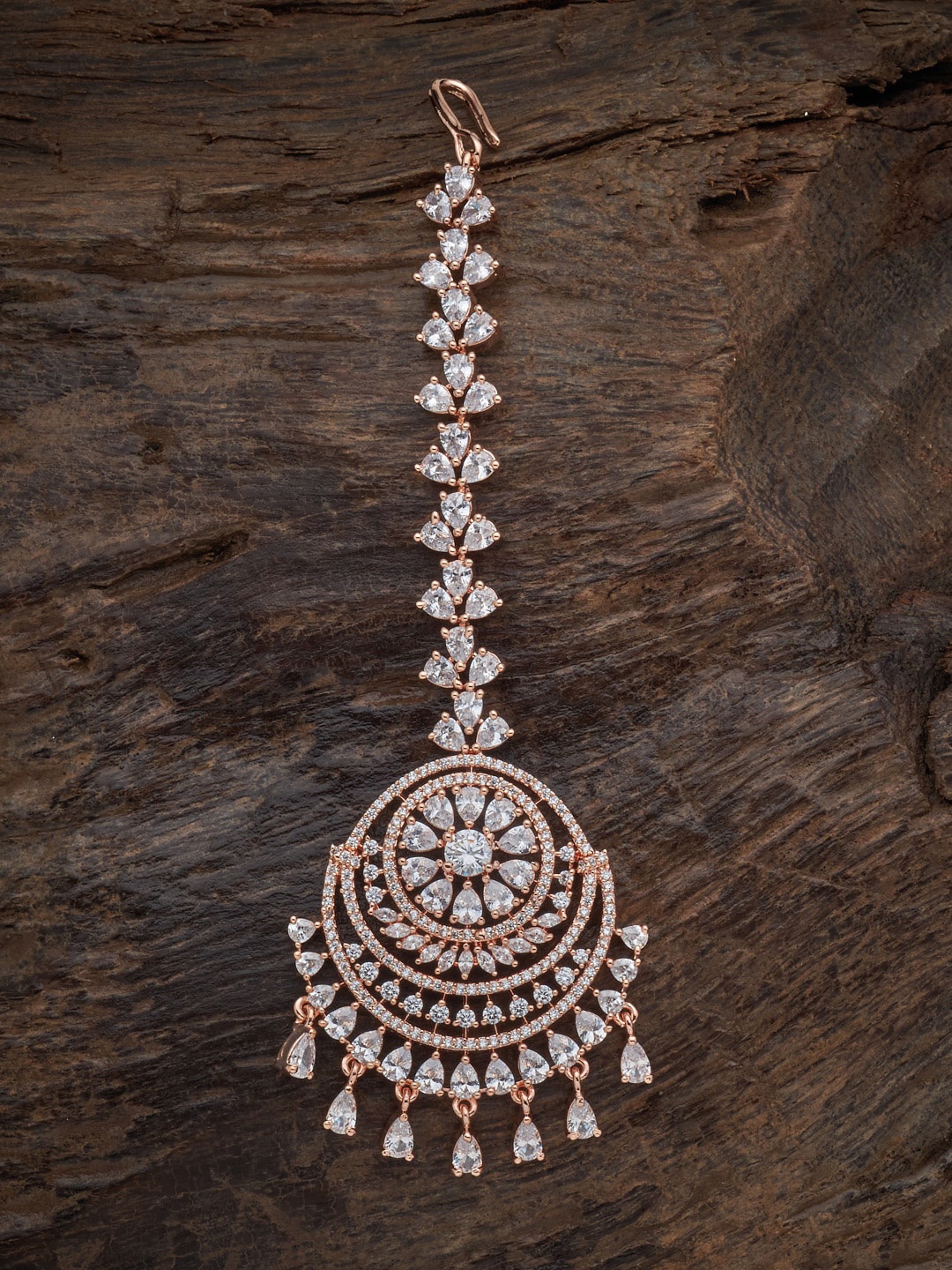 

Kushal's Fashion Jewellery Rose Gold-Plated CZ Stone-Studded Maang Tikka, White