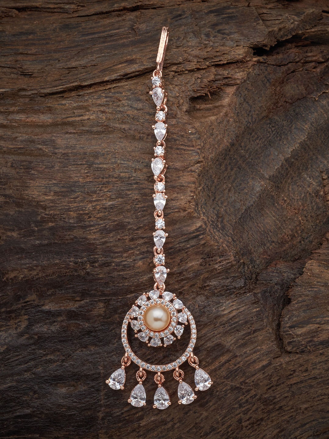 

Kushal's Fashion Jewellery Rose Gold-Plated CZ-Studded Maang Tikka, White
