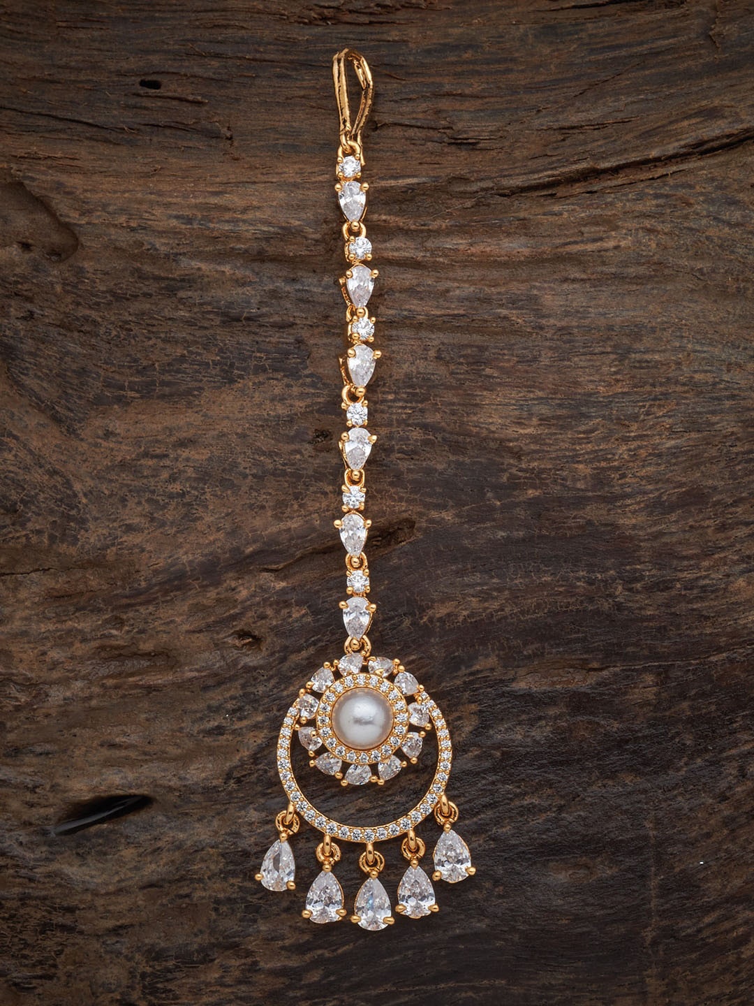 

Kushal's Fashion Jewellery Gold-Plated CZ-Studded Maang Tikka, White