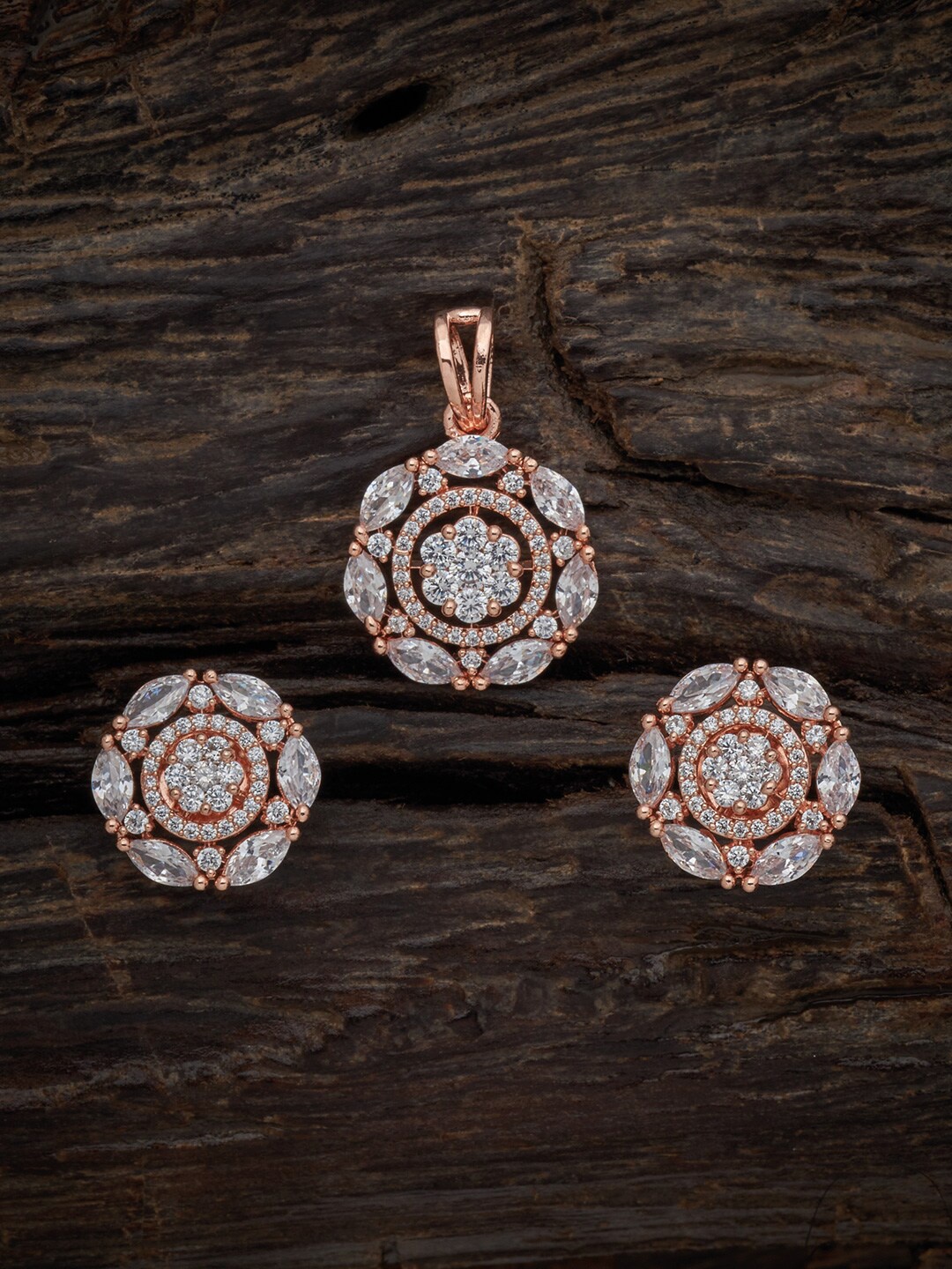 

Kushal's Fashion Jewellery Rose Gold-Plated Pendant & Earrings Set, White