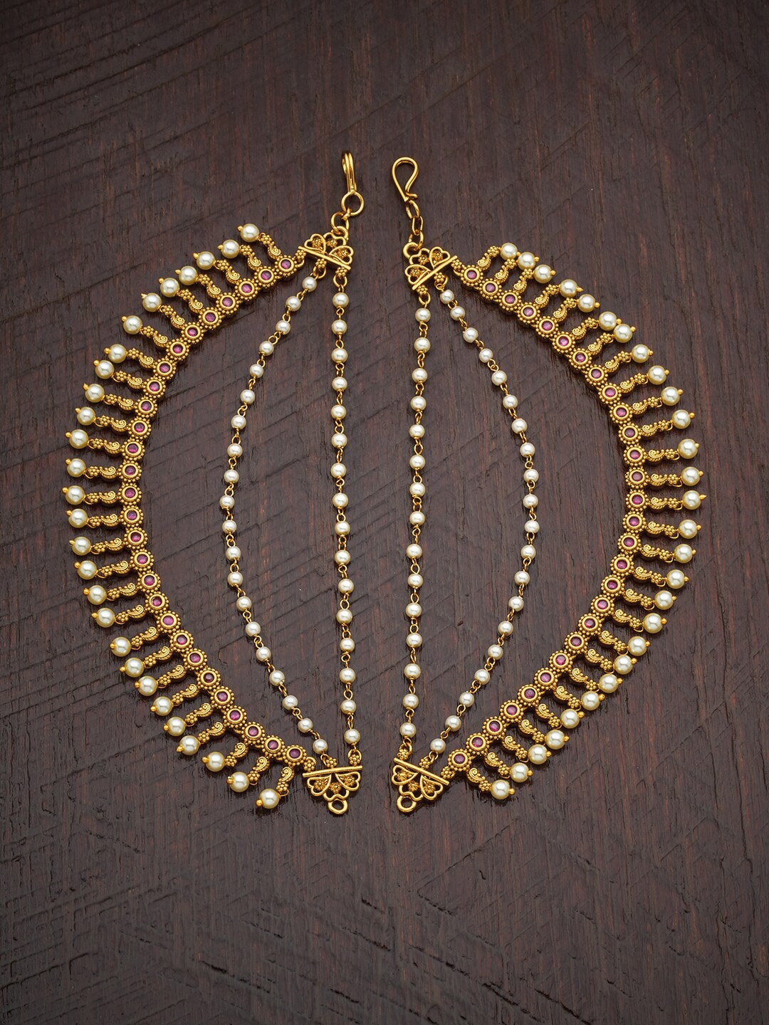 

Kushal's Fashion Jewellery Gold-Plated Classic Ear Chain, Red