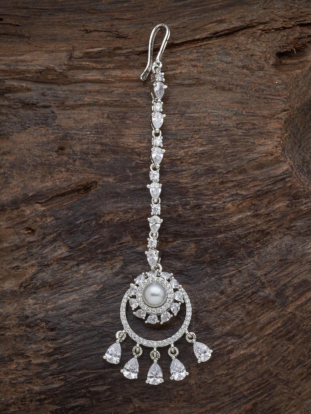 

Kushal's Fashion Jewellery Rhodium-Plated CZ Crystal-Studded Maang Tikka, White