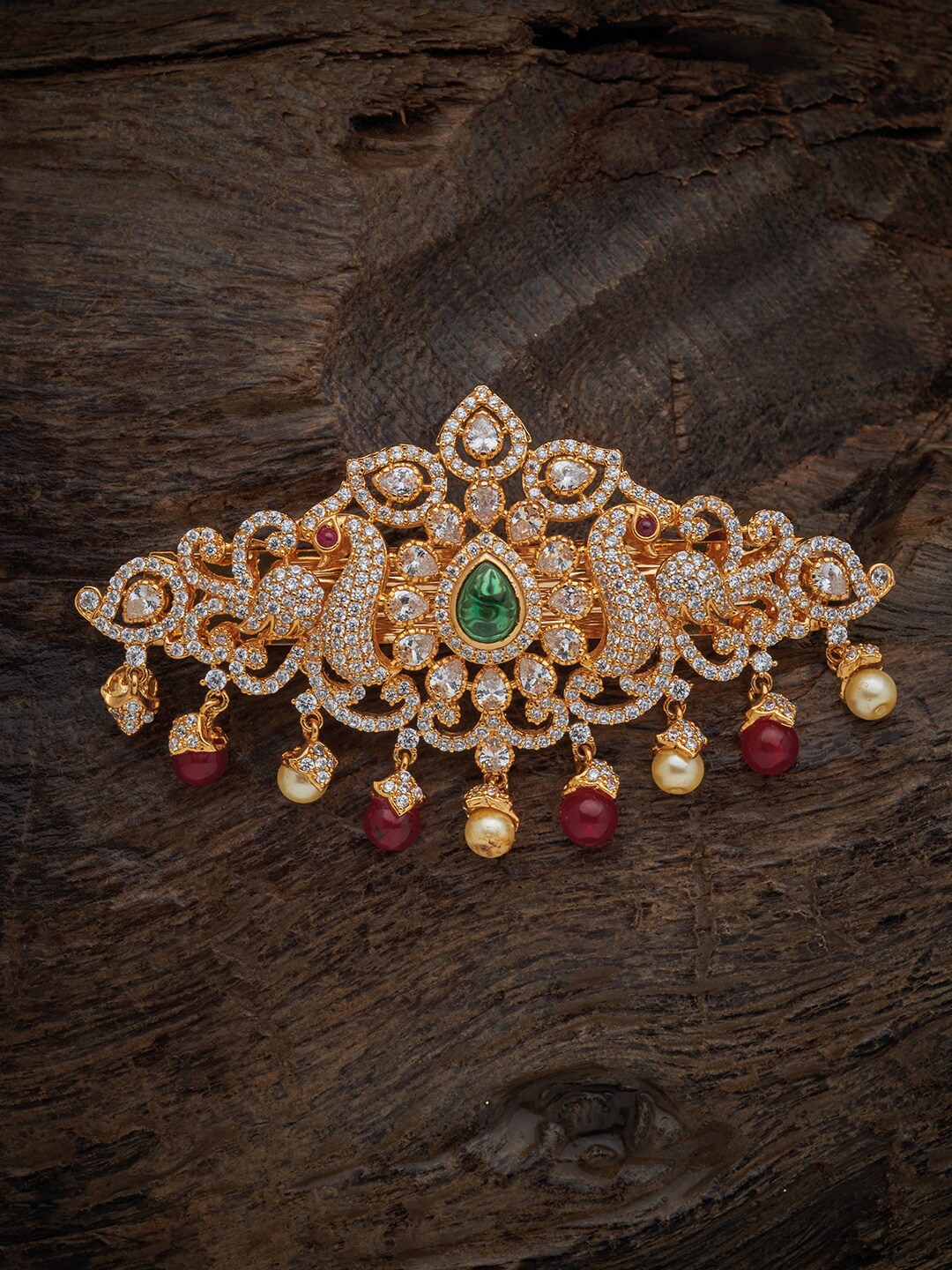 

Kushal's Fashion Jewellery Women Gold-Plated Embellished French Barrette, Red