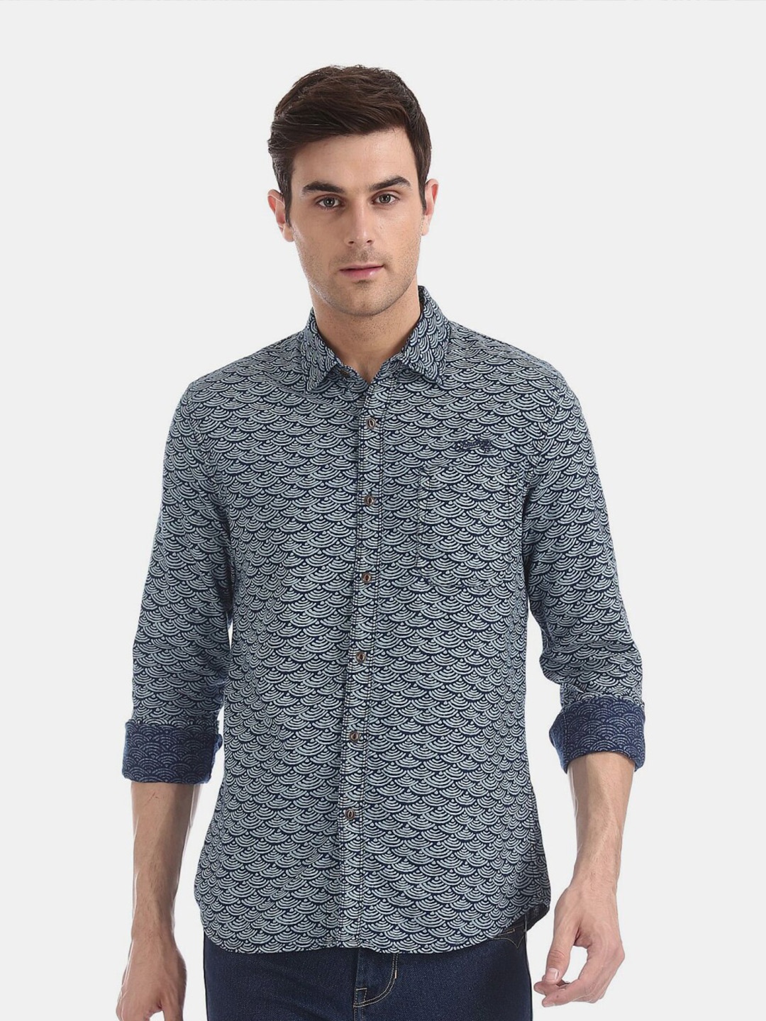 

V-Mart Men Classic Printed Casual Cotton Shirt, Blue