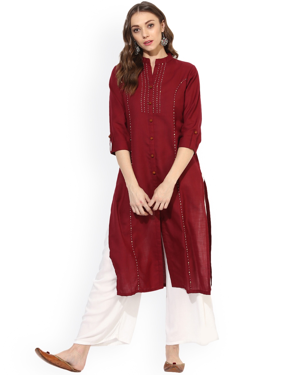 

Shakumbhari Women Maroon Solid Straight Kurta