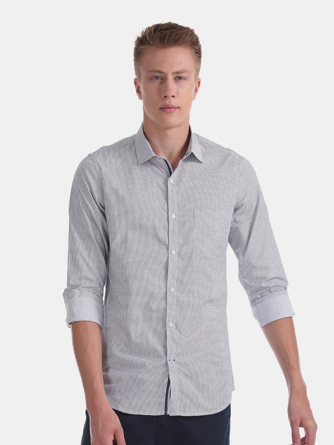 

V-Mart Men Classic Printed Casual Cotton Shirt, Grey
