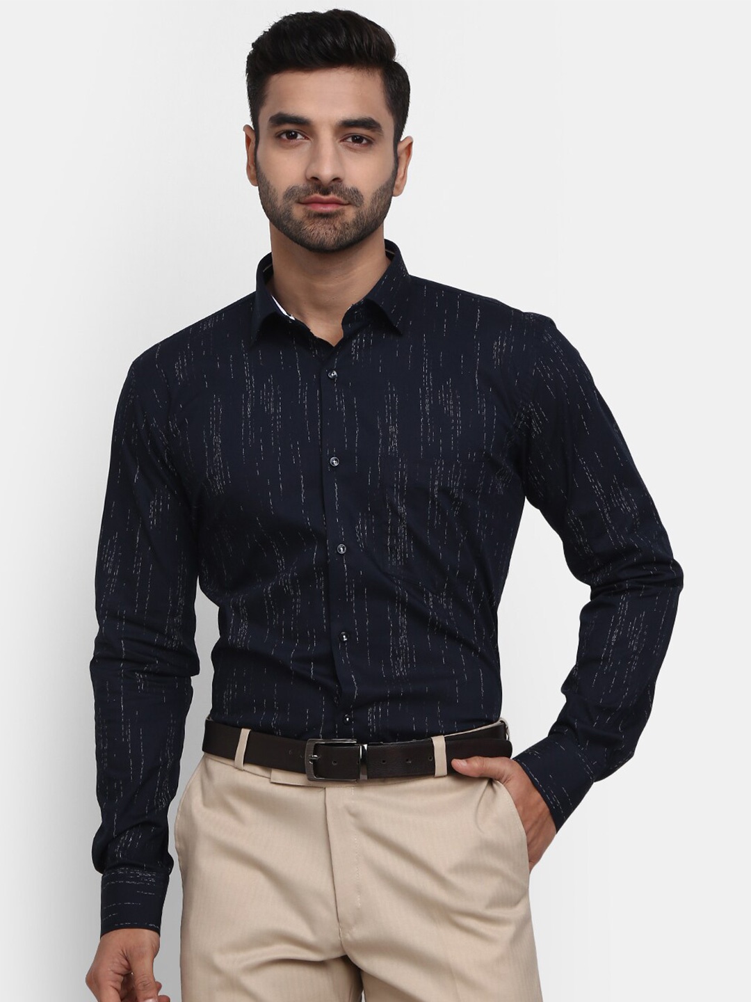 

J White by Vmart Men Classic Multi Striped Formal Cotton Shirt, Navy blue