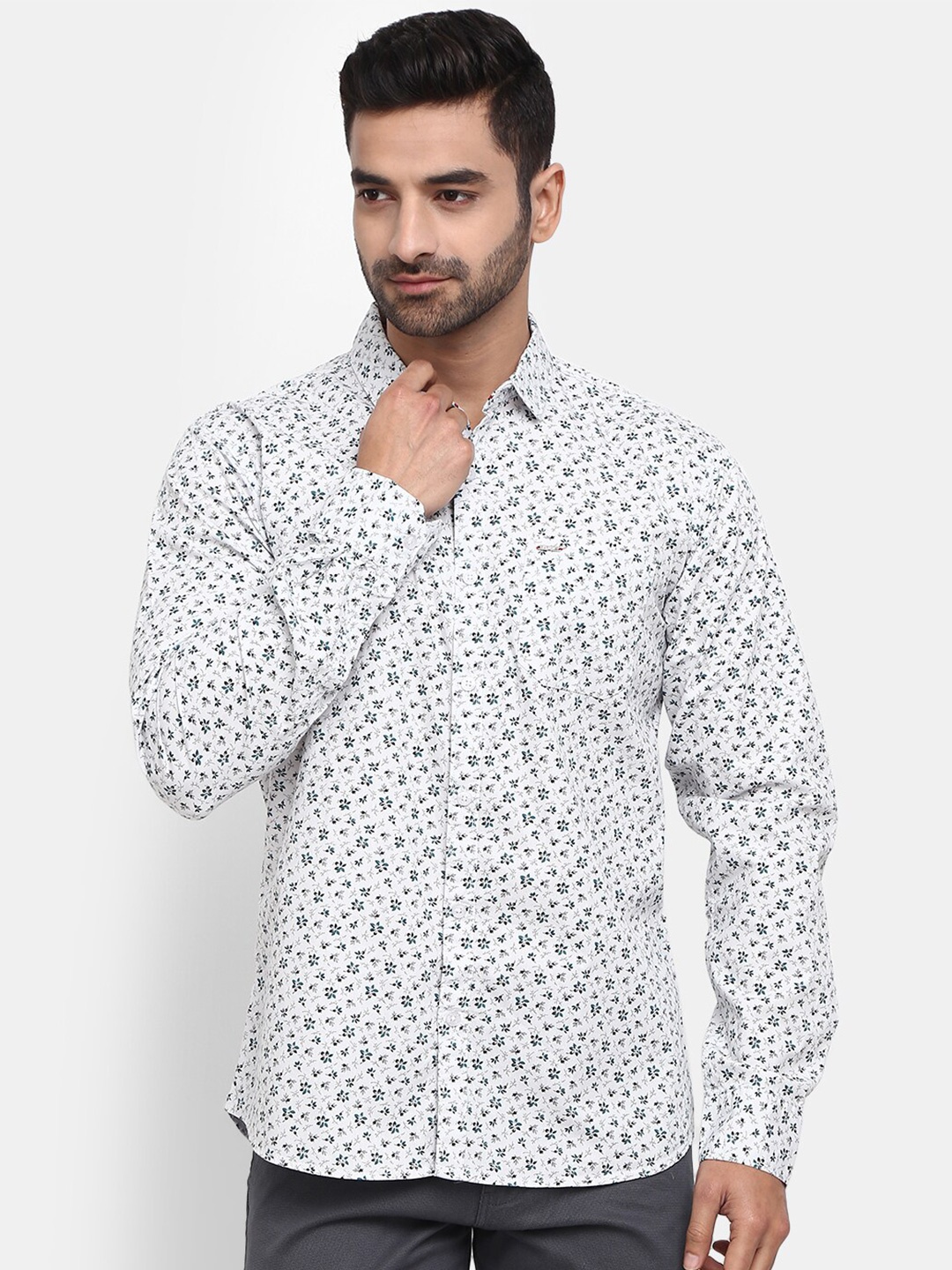 

V-Mart Men Classic Floral Printed Cotton Casual Shirt, White