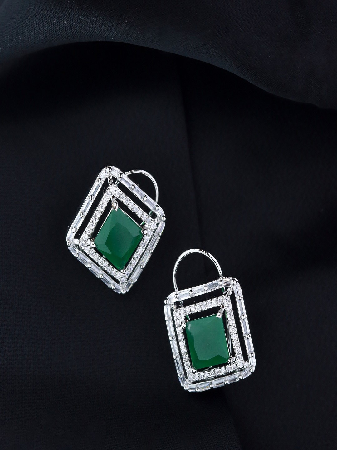 

I Jewels Square AD Stone Studs Earrings, Green