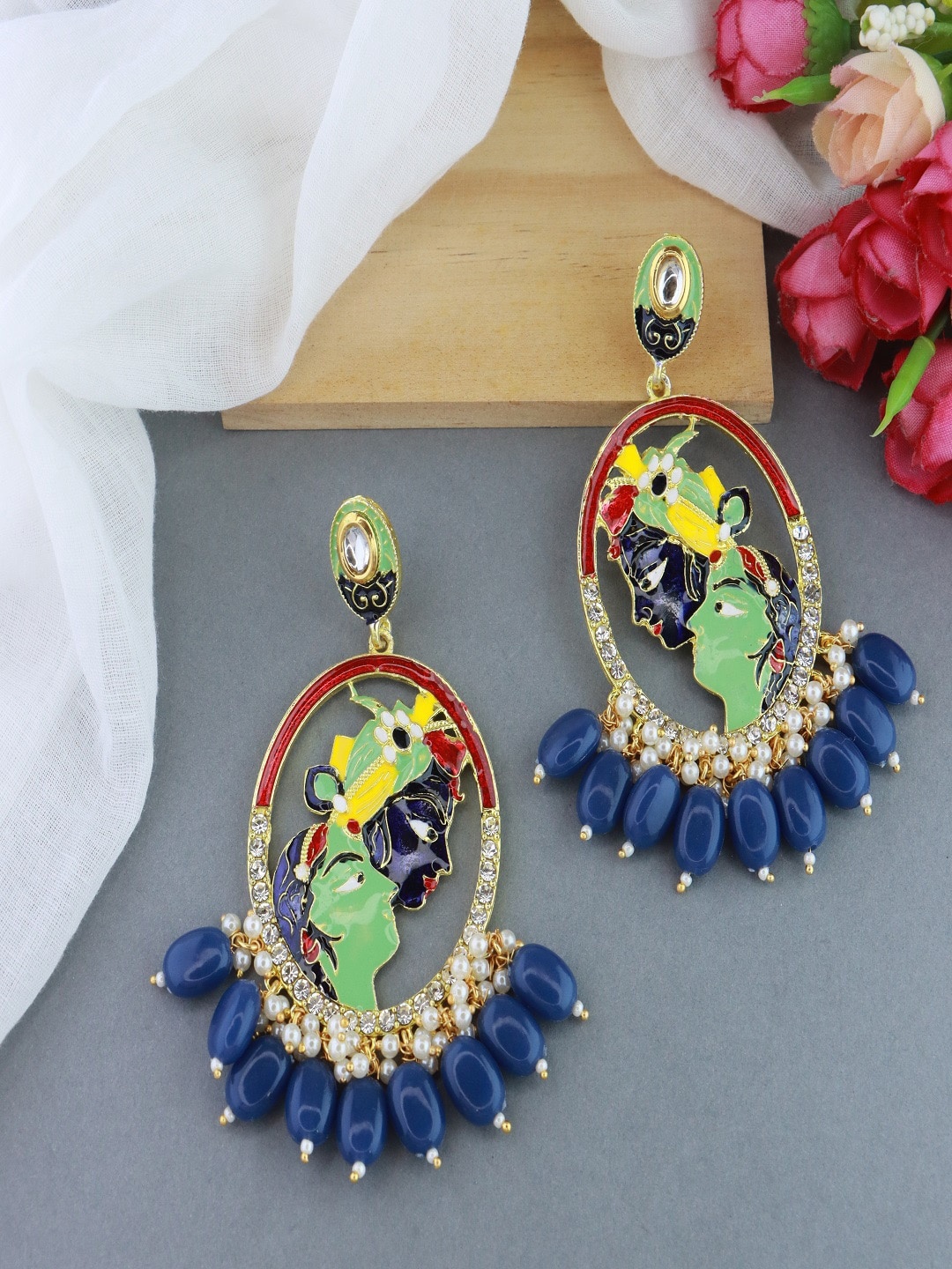 

I Jewels Gold-Plated Quirky Drop Earrings, Blue