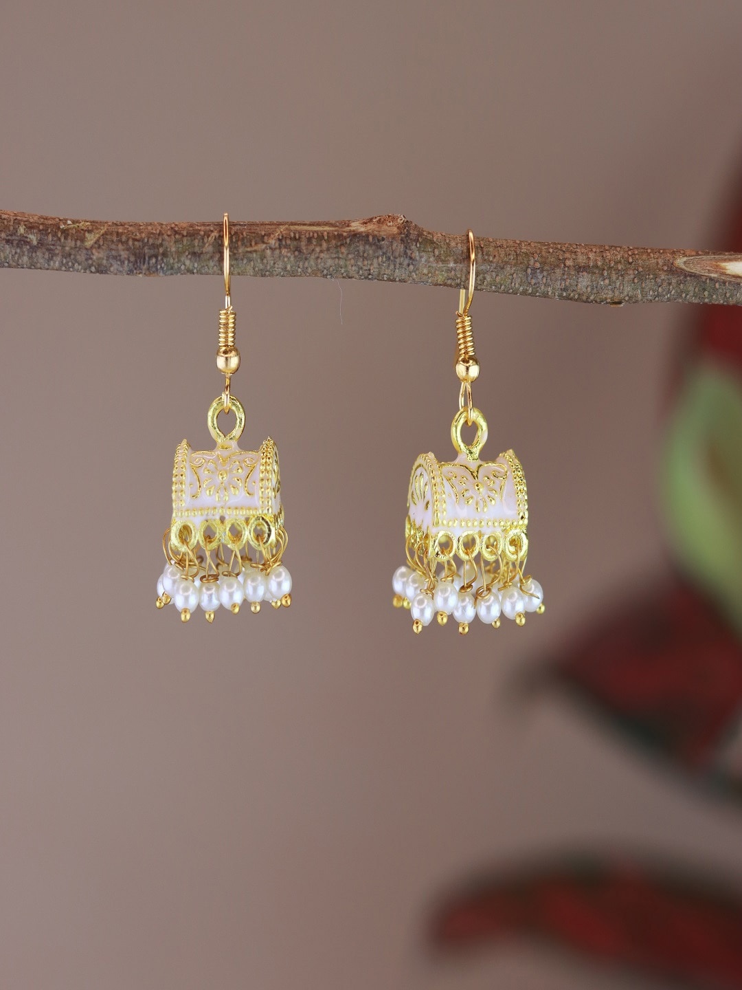 

I Jewels White Contemporary Jhumkas Earrings