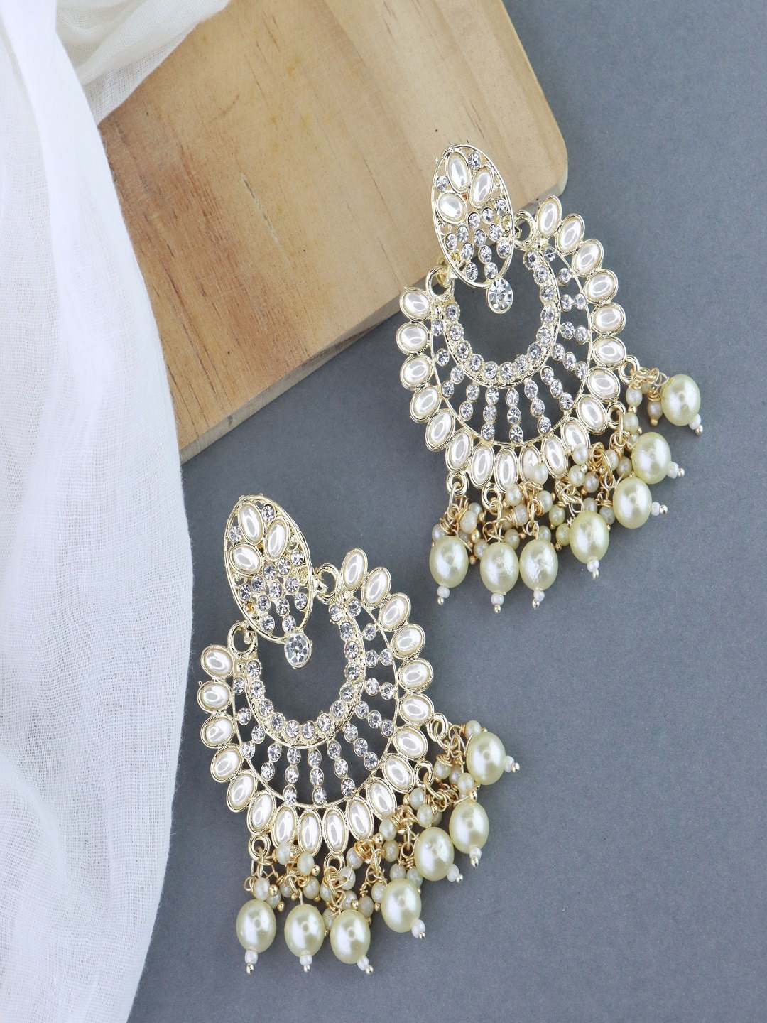 

I Jewels Gold Plated Contemporary Chandbalis Earrings, White