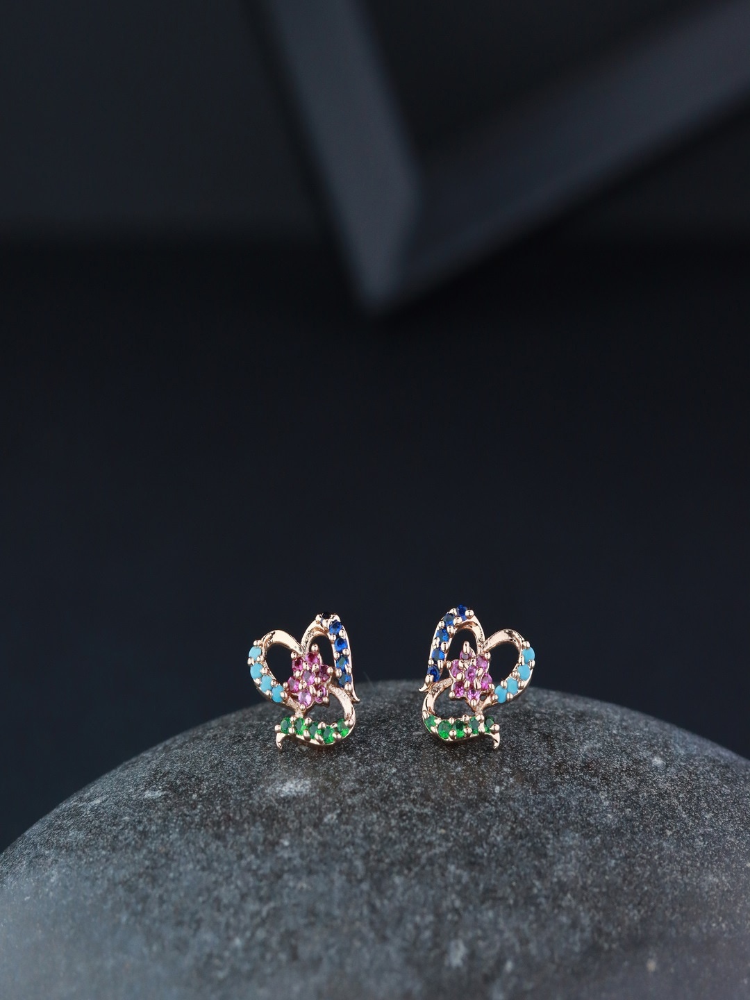 

I Jewels Rose Gold-Plated Contemporary Studs Earrings, Blue