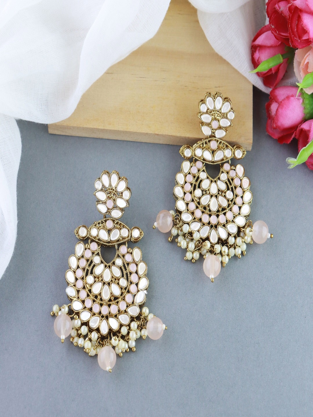 

I Jewels Gold-Plated Classic Chandbalis Earrings, Peach