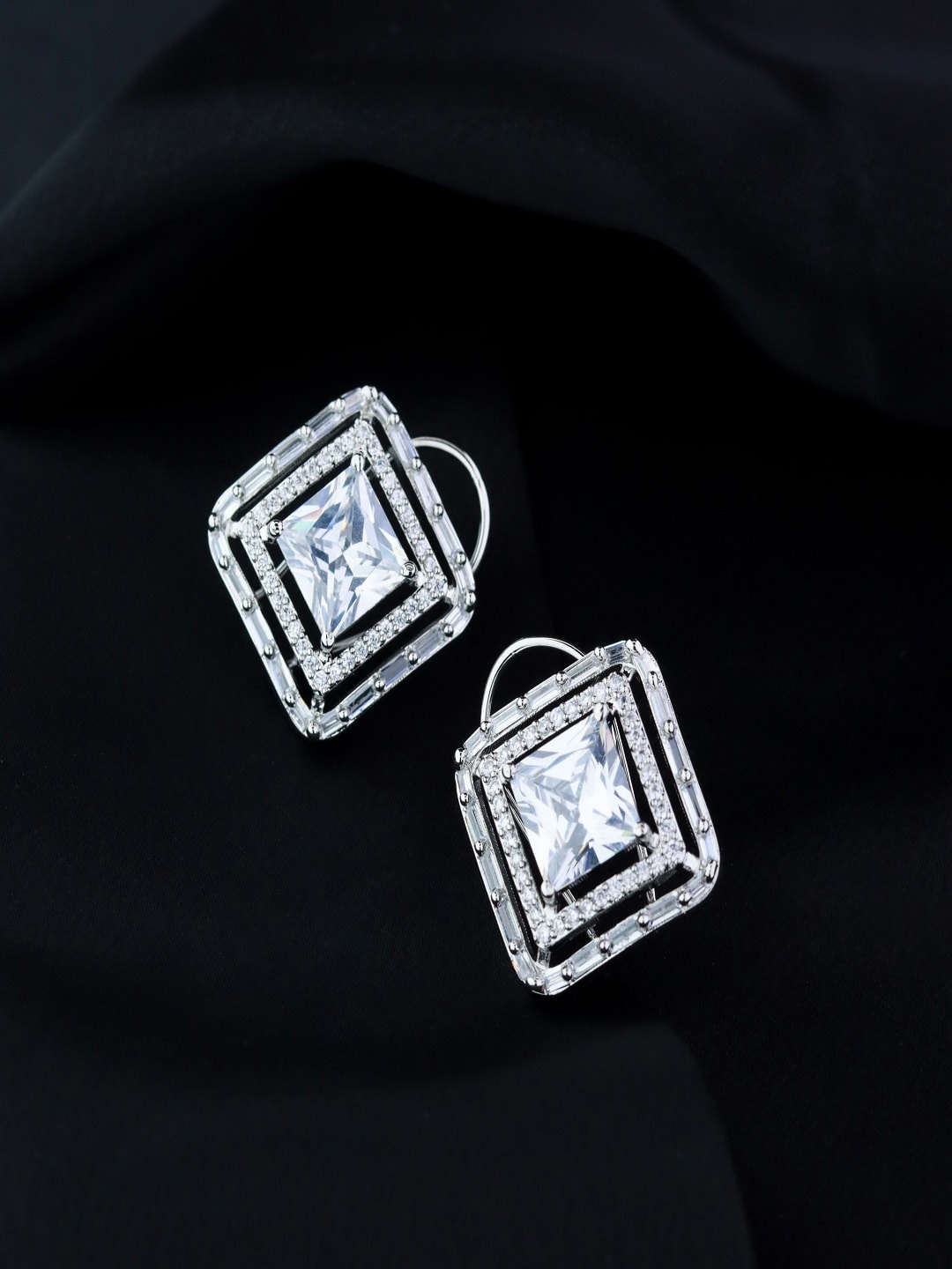 

I Jewels Silver Plated Square Studs Earrings, White