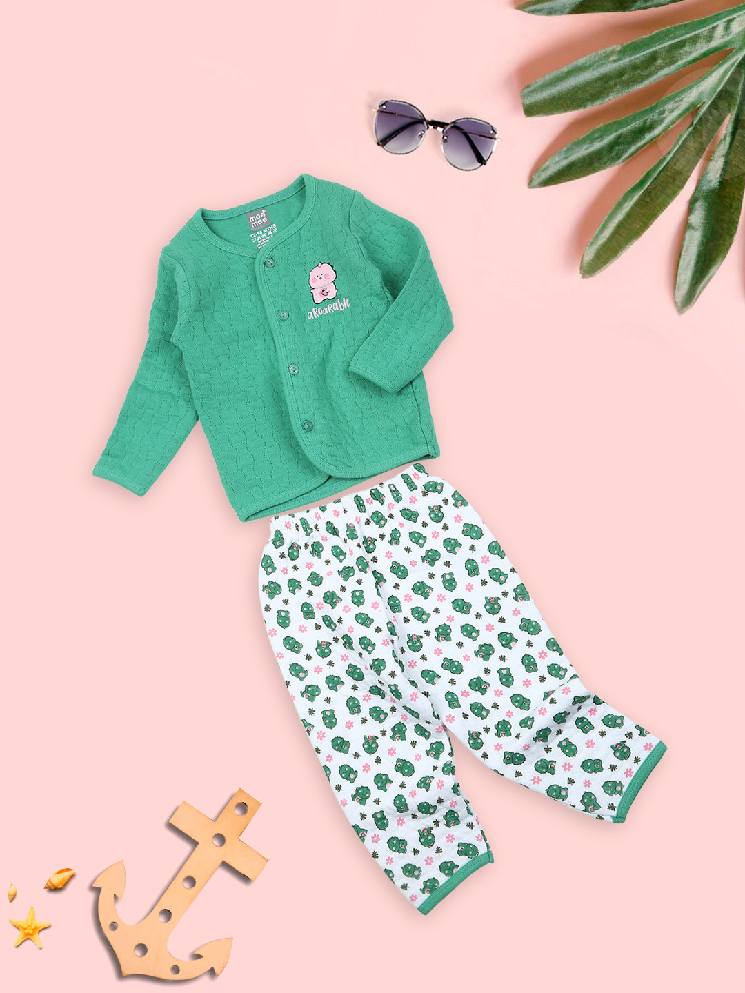 

MeeMee Kids 2 Pieces Printed Night suit, Green