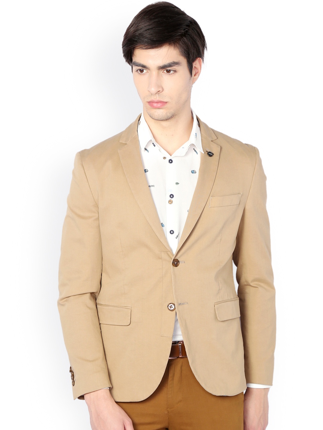 

V Dot Beige Super Slim Fit Single-Breasted Blazer
