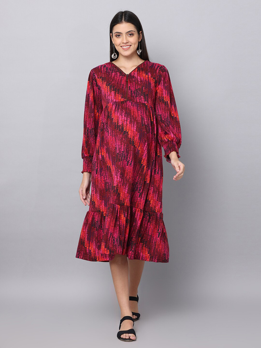 

The Mom Store A-Line Maternity Cotton Midi A-Line Dress, Red