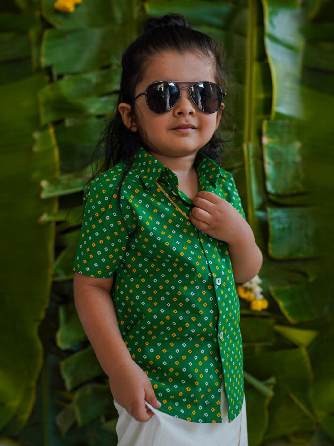

Tiber Taber Boys Printed Casual Cotton Shirt, Green