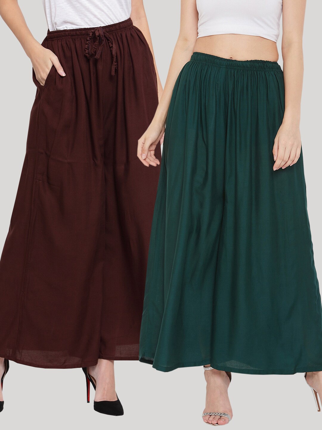 

Clora Creation Women Coffee Brown & Green 2 Flared Palazzos