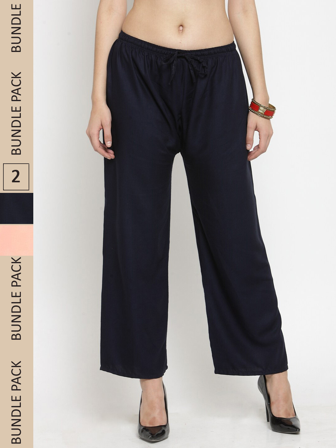

Clora Creation Women Pack of 2 Straight Palazzos, Navy blue