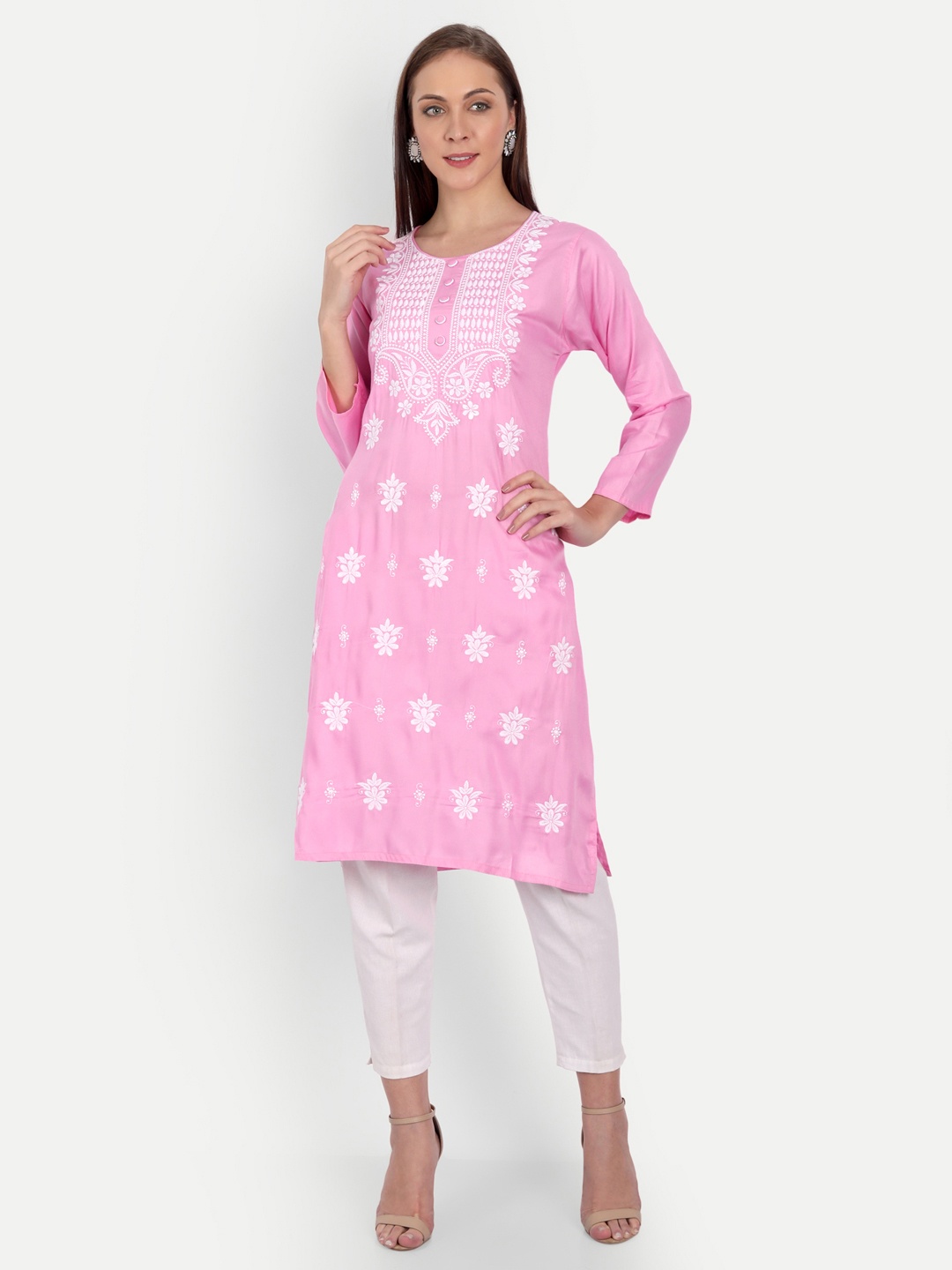 

Indiankala4u Ethnic Motifs Embroidered Kurta, Pink