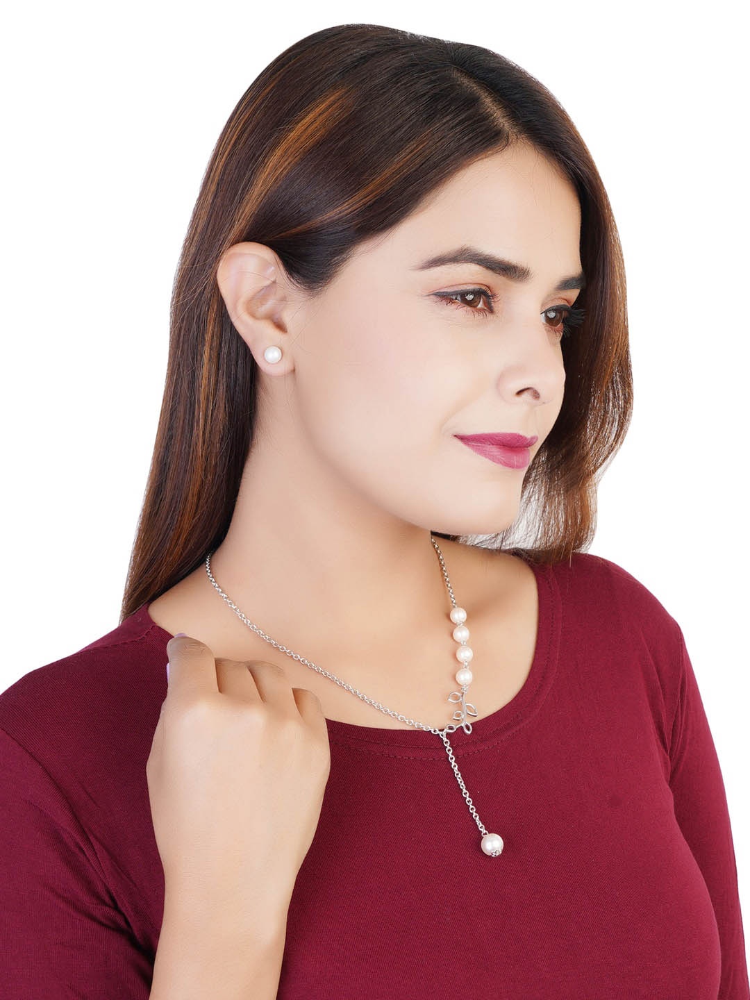 

Estele Rhodium-Plated Pearl-Studded Jewellery Set, Silver