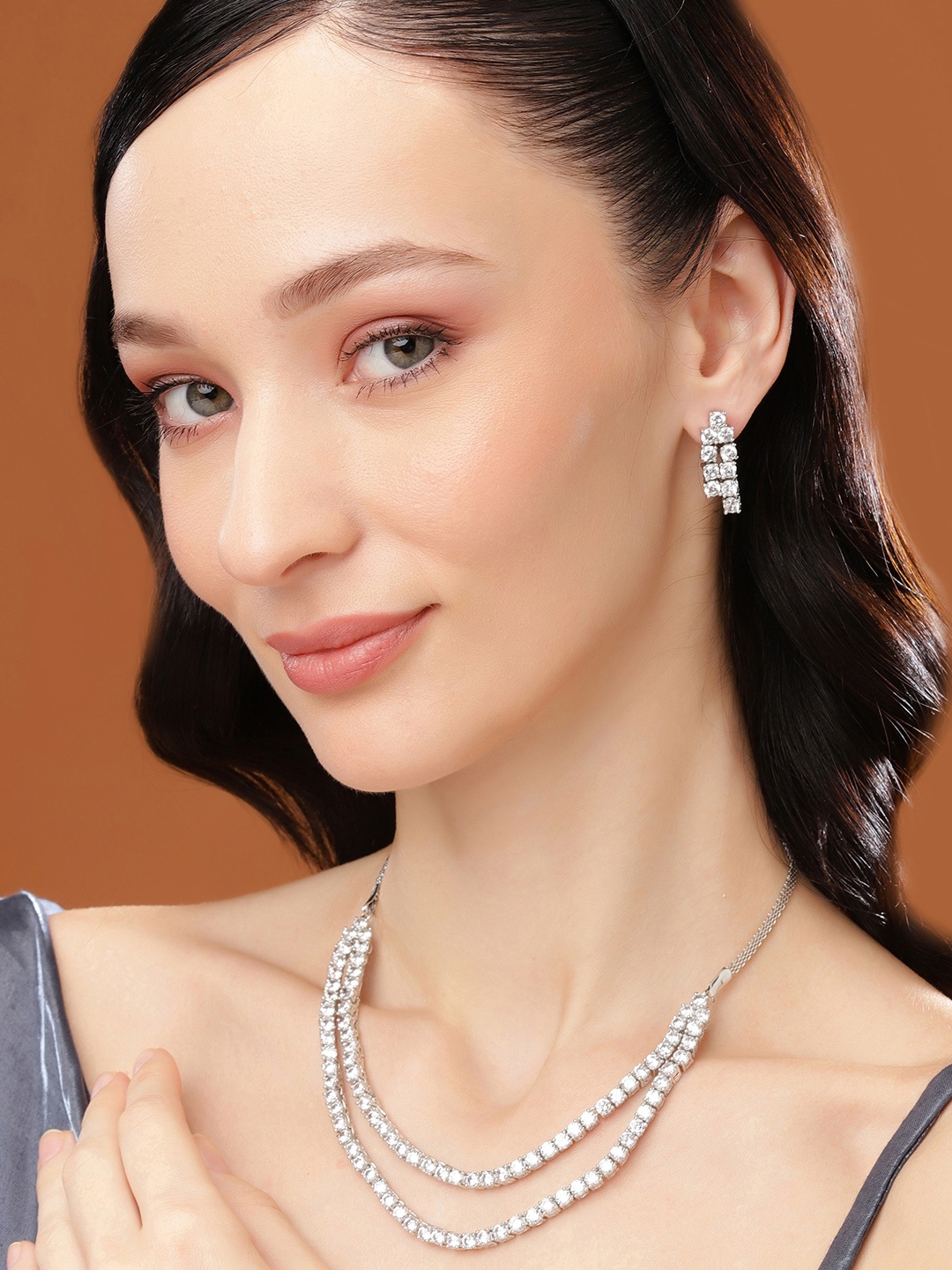 

Estele Rhodium-Plated CZ-Studded Jewellery Set, Silver
