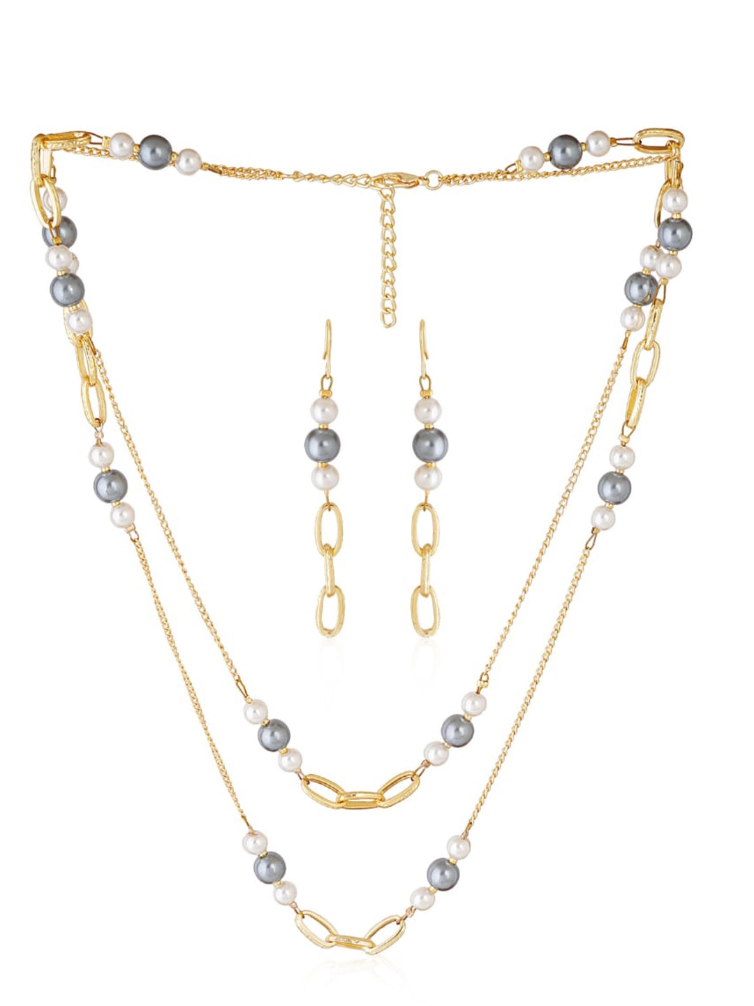 

Estele Gold Plated Sparkling Pearl Necklace Set, Grey