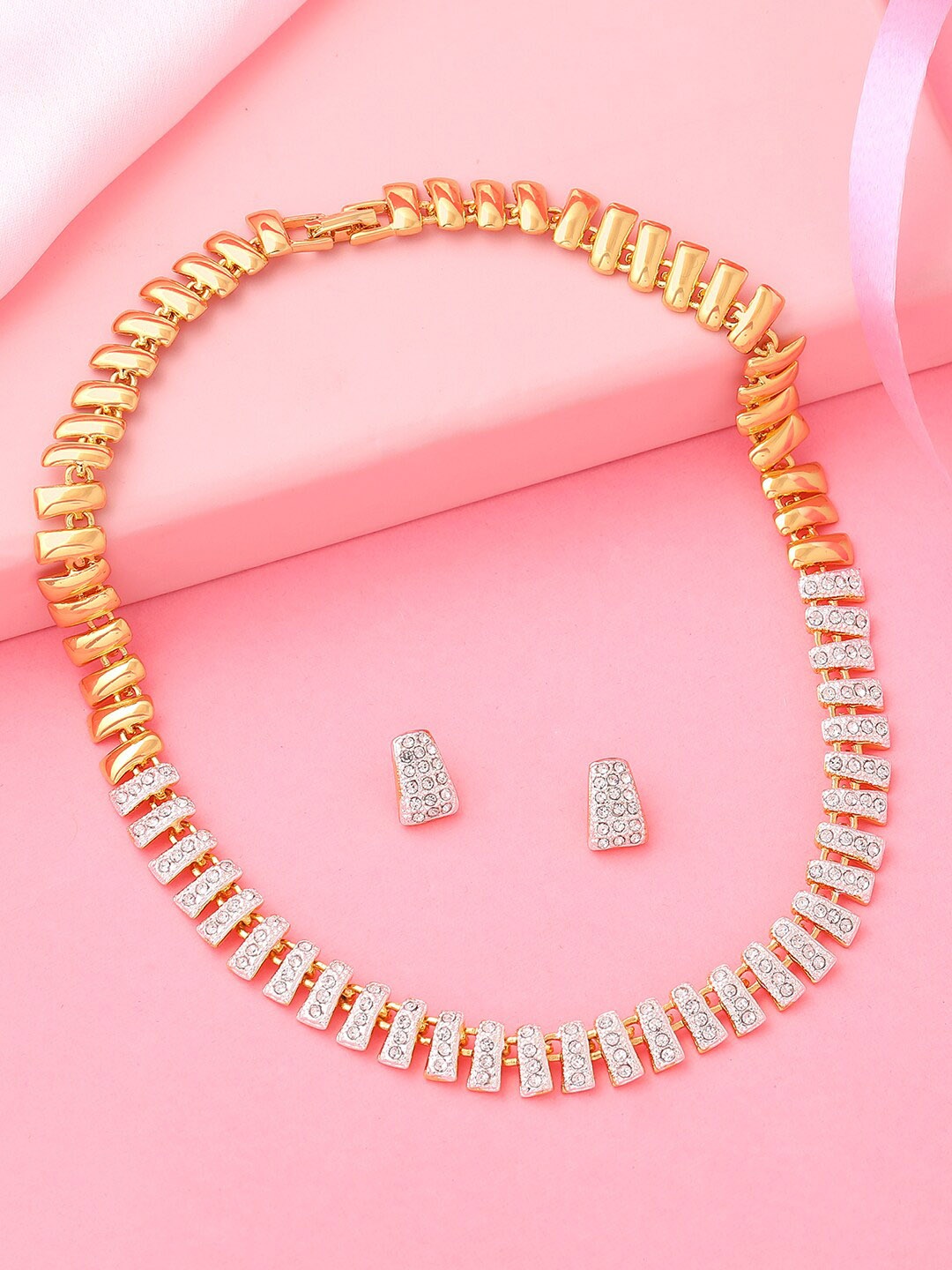 

Estele Gold-Plated Crystal-Studded Jewellery Set, White