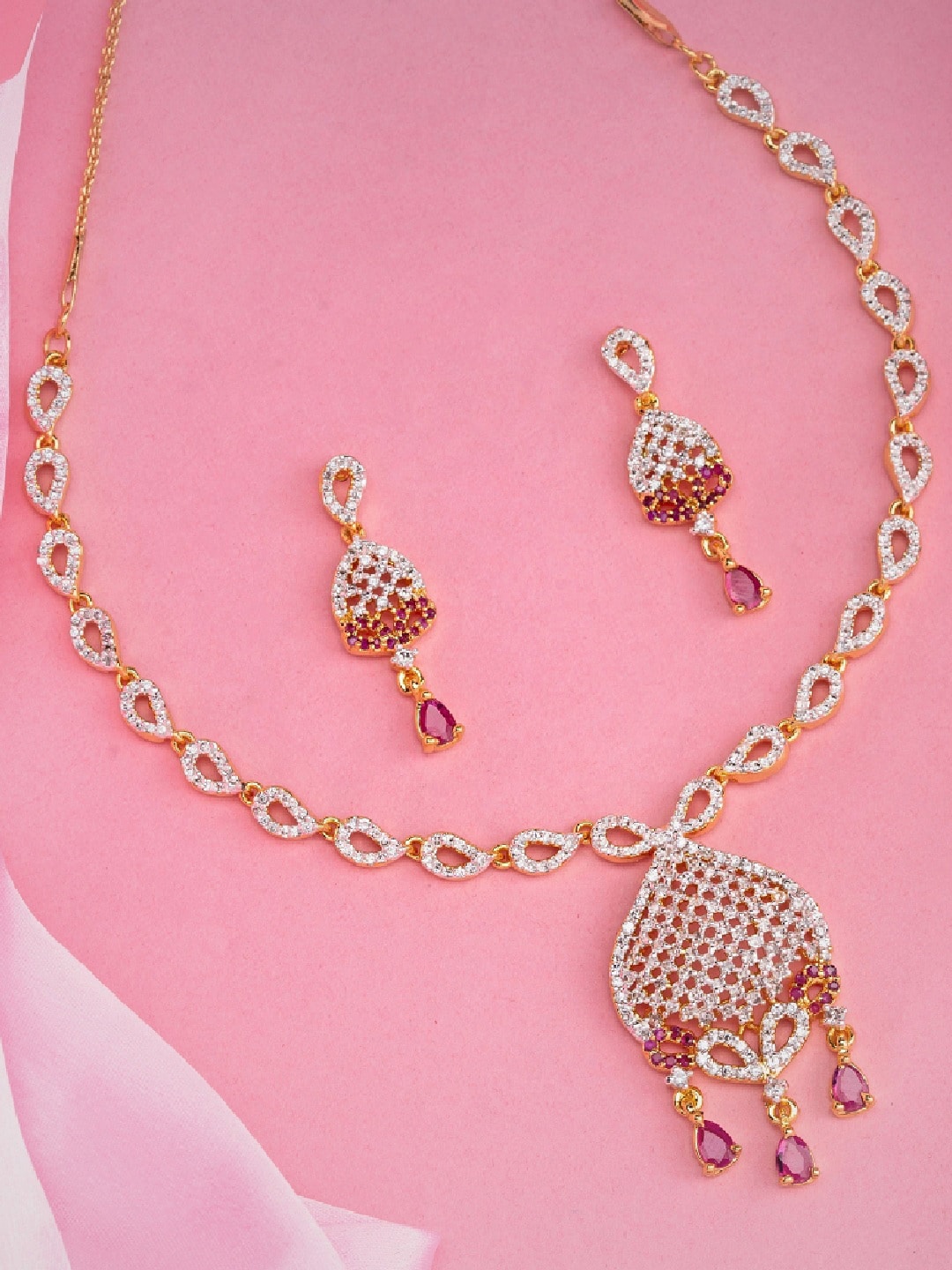 

Estele Gold Plated CZ Nakshatra Necklace Set, White