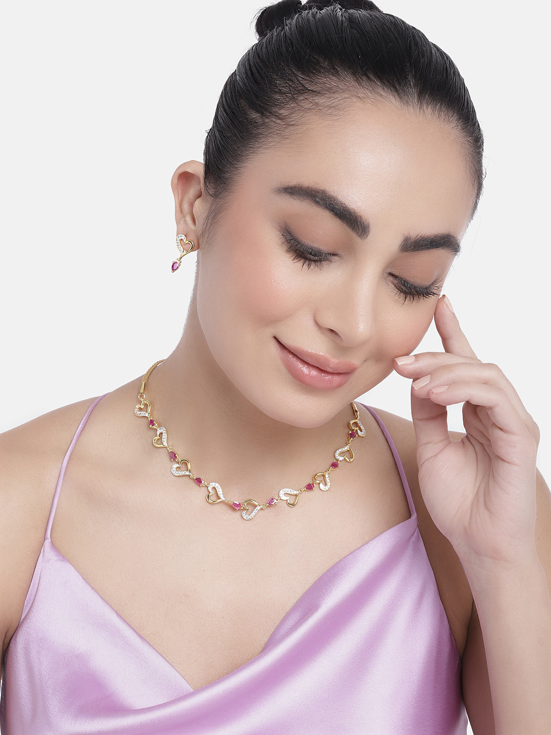 

Estele Gold-Plated CZ-Studded & Beaded Jewellery Set, Pink