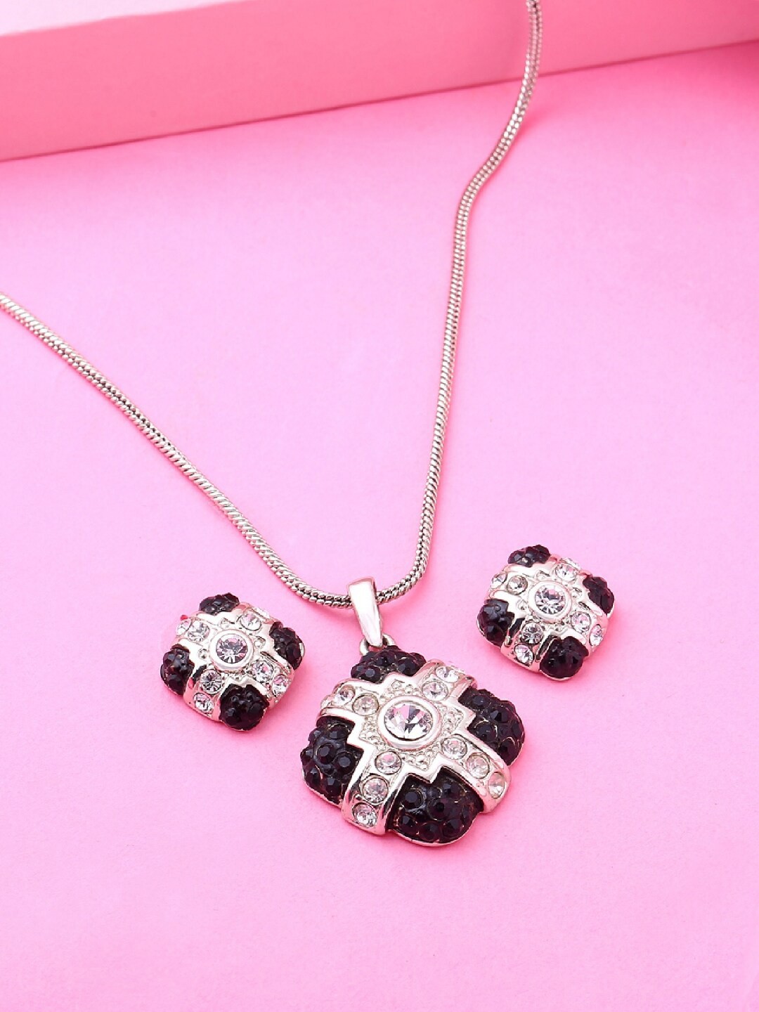 

Estele Rhodium-Plated Stone Studded Jewellery Set, White