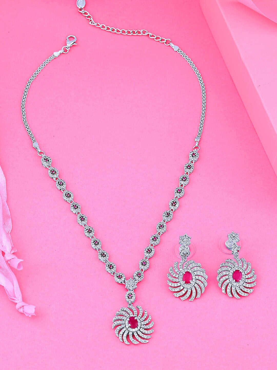 

Estele Rhodium-Plated Cubic Zirconia-Studded Jewellery Set, Silver