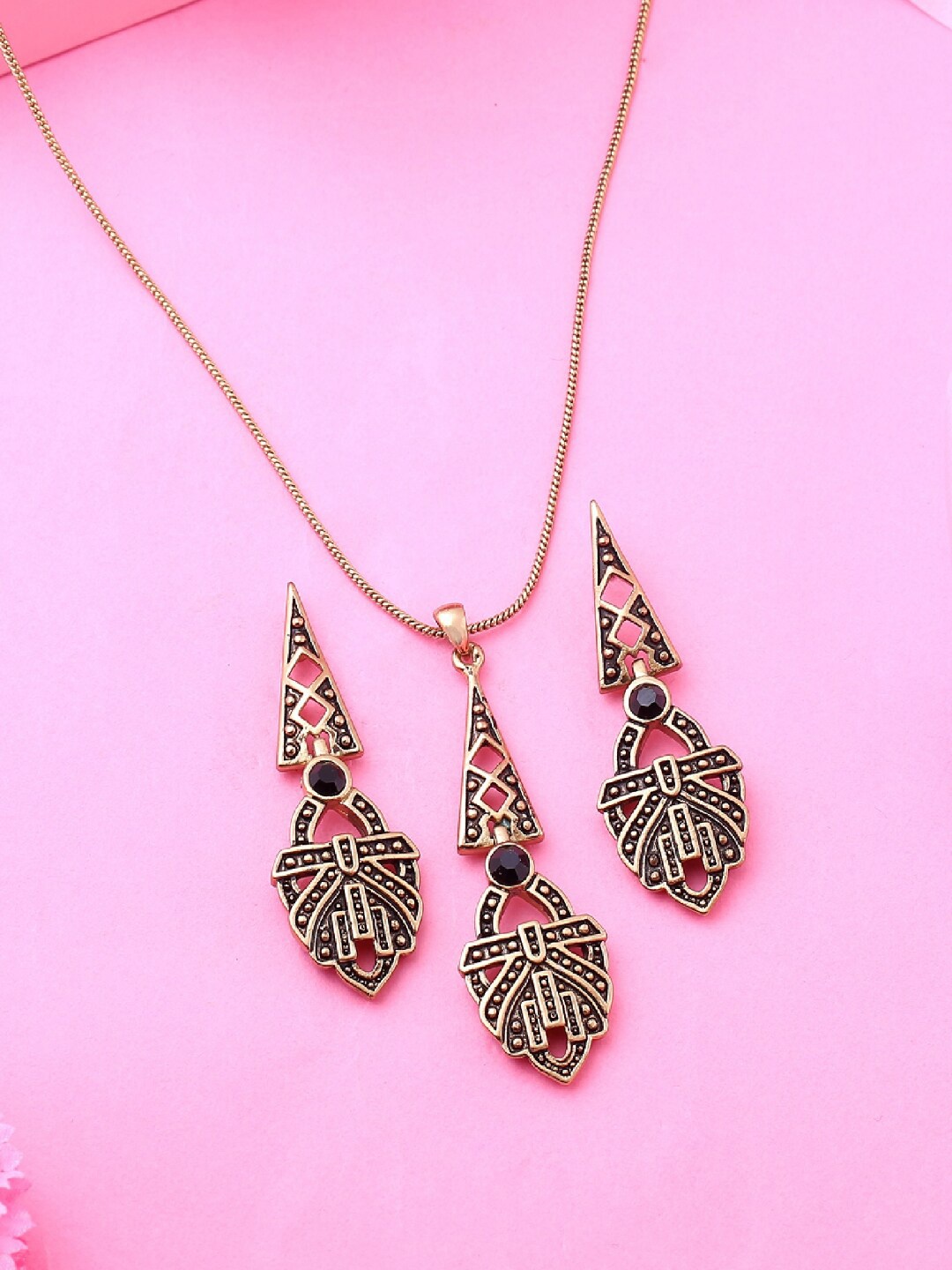 

Estele Gold Plated Eiffel Designer Pendant necklace Set