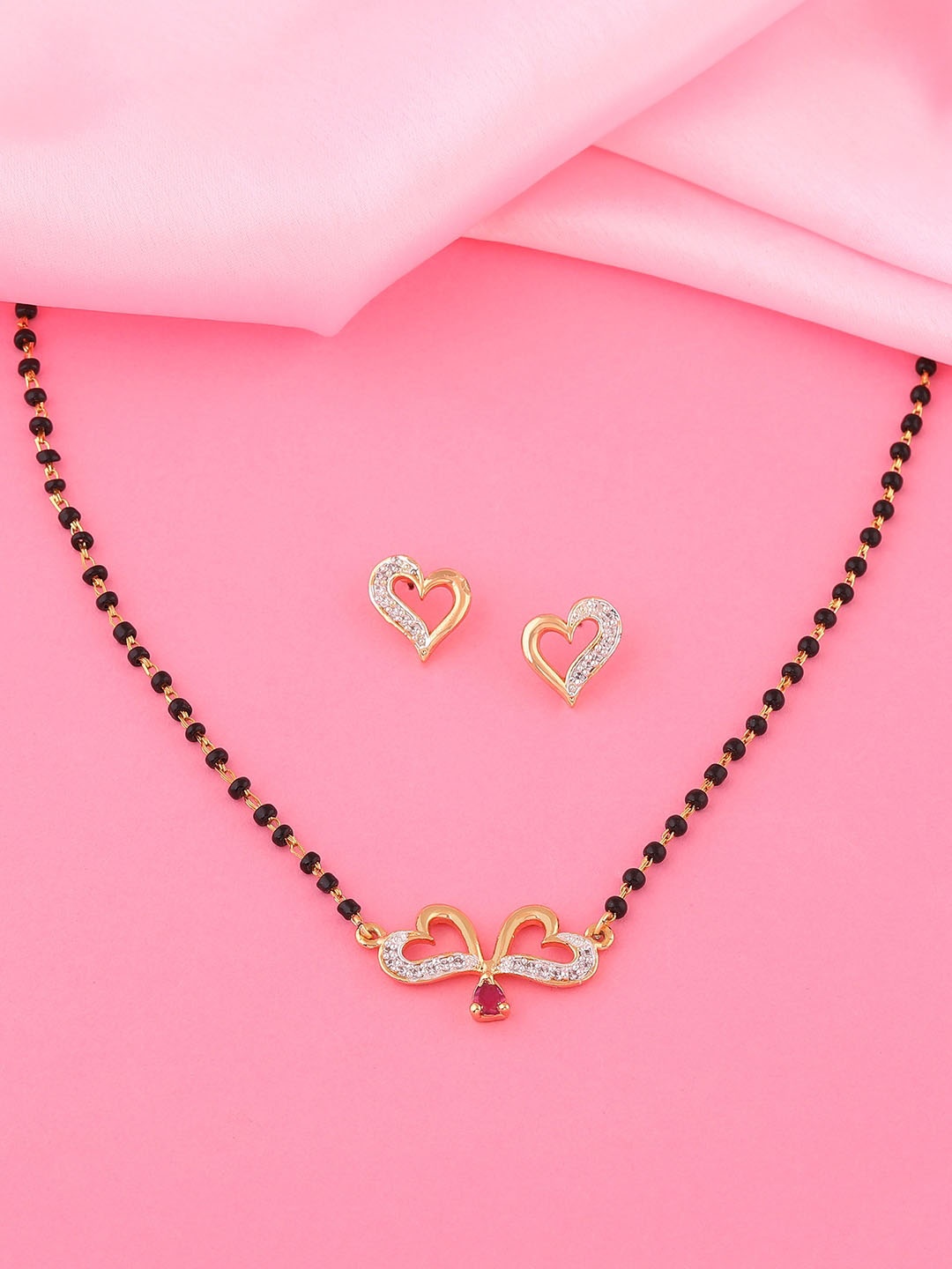 

Estele Gold Plated CZ Studded Mangalsutra Set, Pink