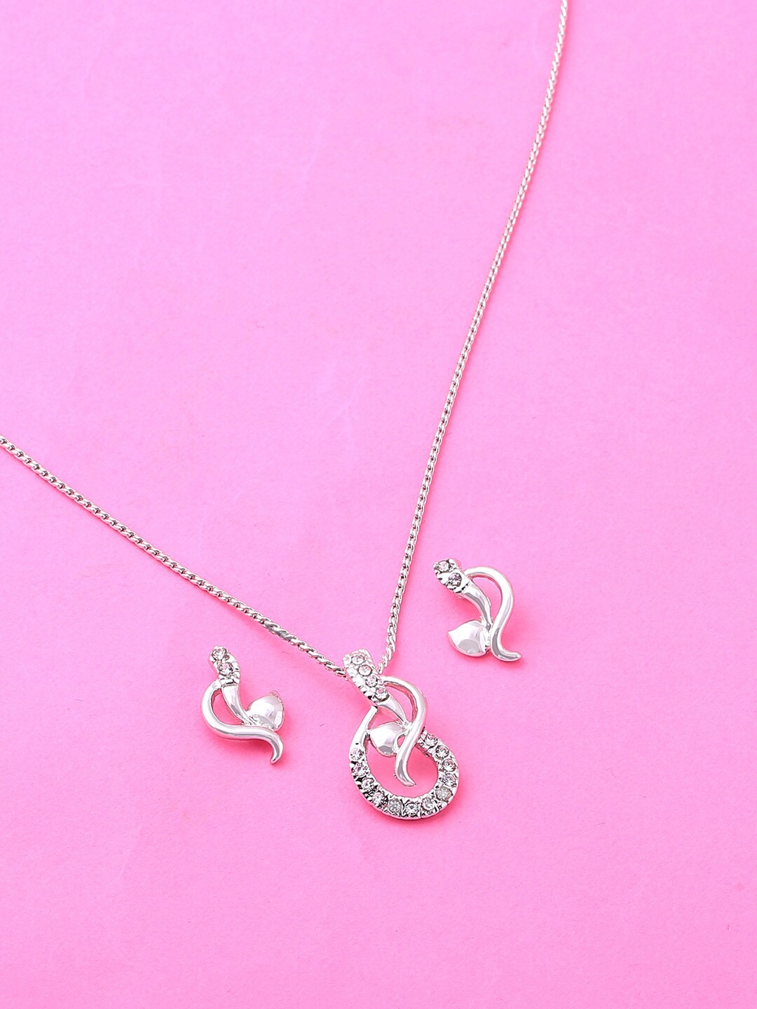 

Estele Rhodium Plated Lyrical Beam Pendant Set with Austrian Crystals, Silver