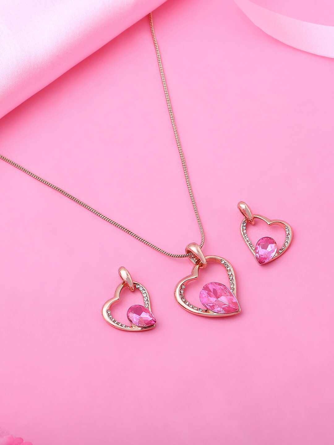 

Estele Rose Gold Plated Hanging Heart Designer Pendant Set with Crystals for Women