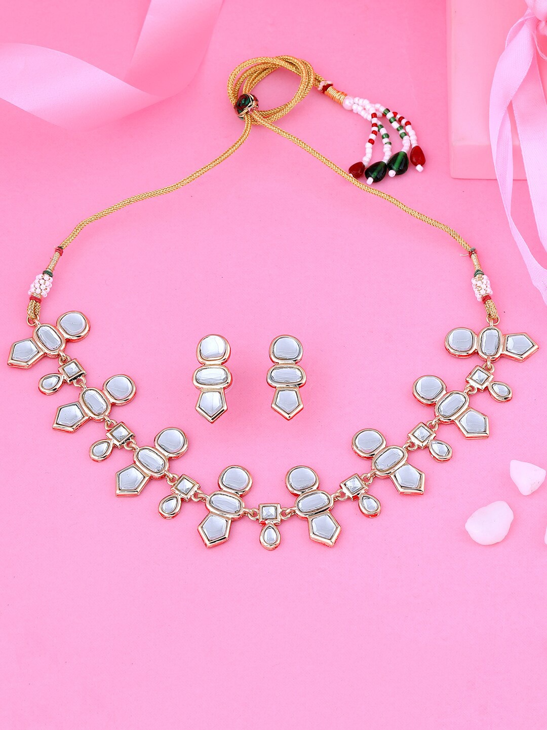 

Estele Gold-Plated Kundan Studded & Beaded Jewellery Set, White