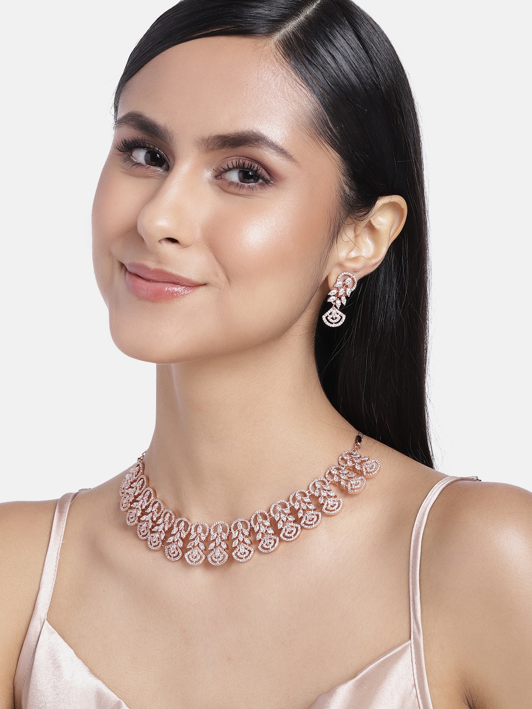 

Estele Rose Gold-Plated Cubic Zirconia-Studded Jewellery Set