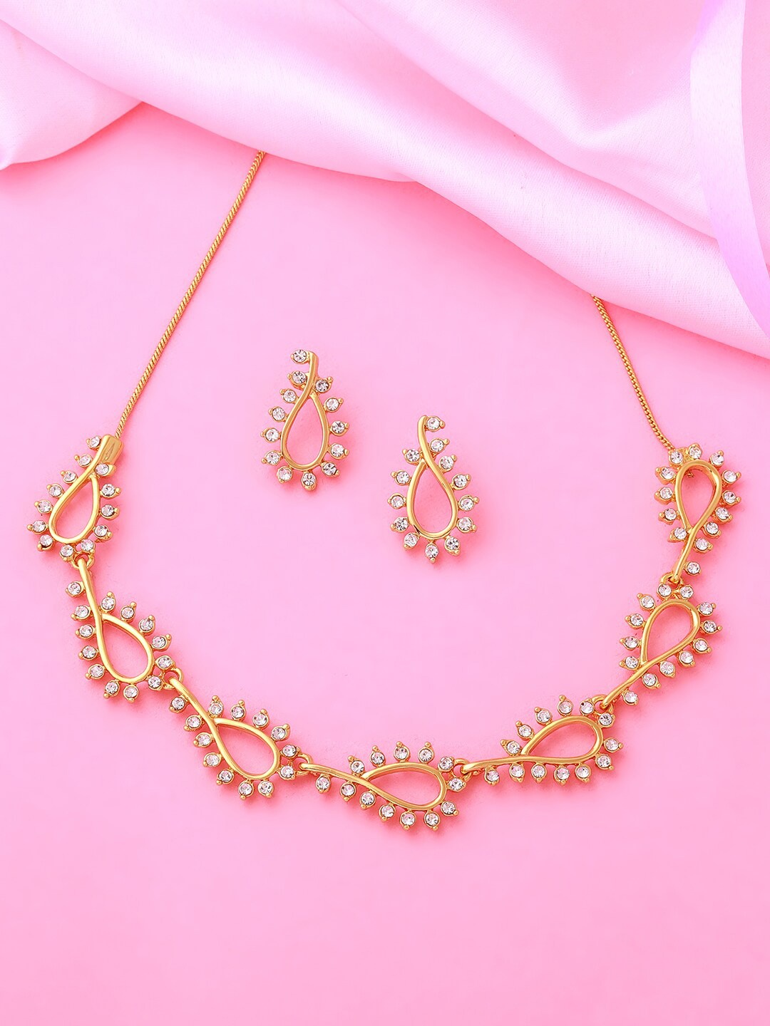 

Estele Gold Plated Crystal Detail Leaf Designer Jewellery Set, White