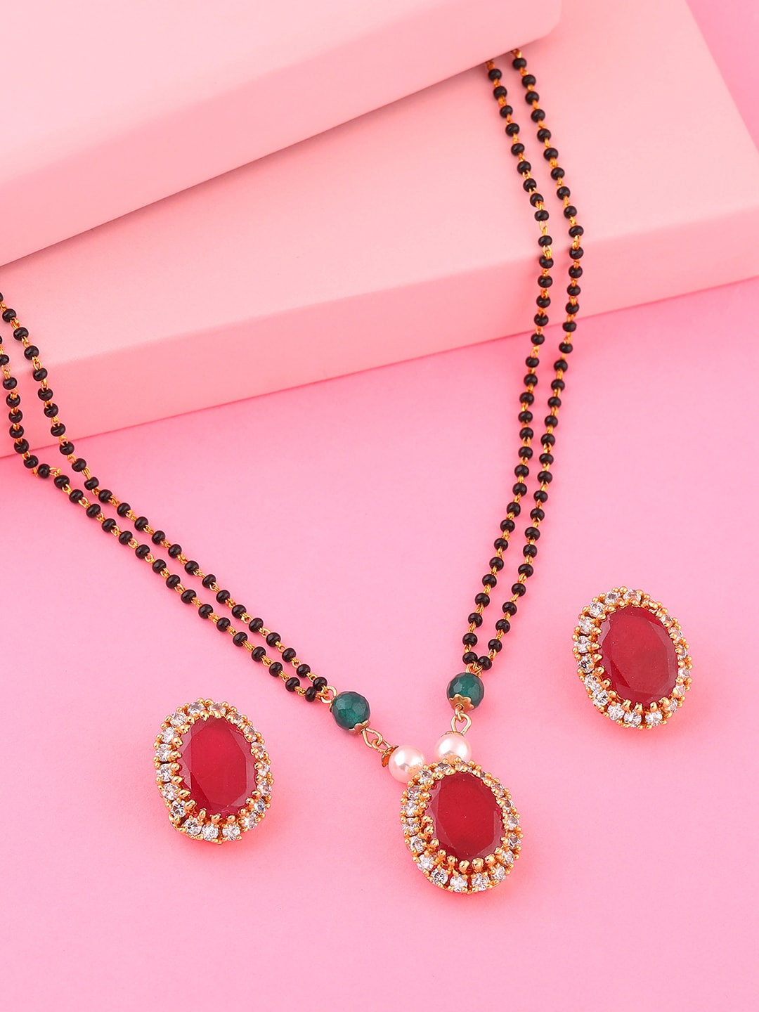 

Estele Gold Plated CZ Gorgeous Mangalsutra Necklace Set, Multi