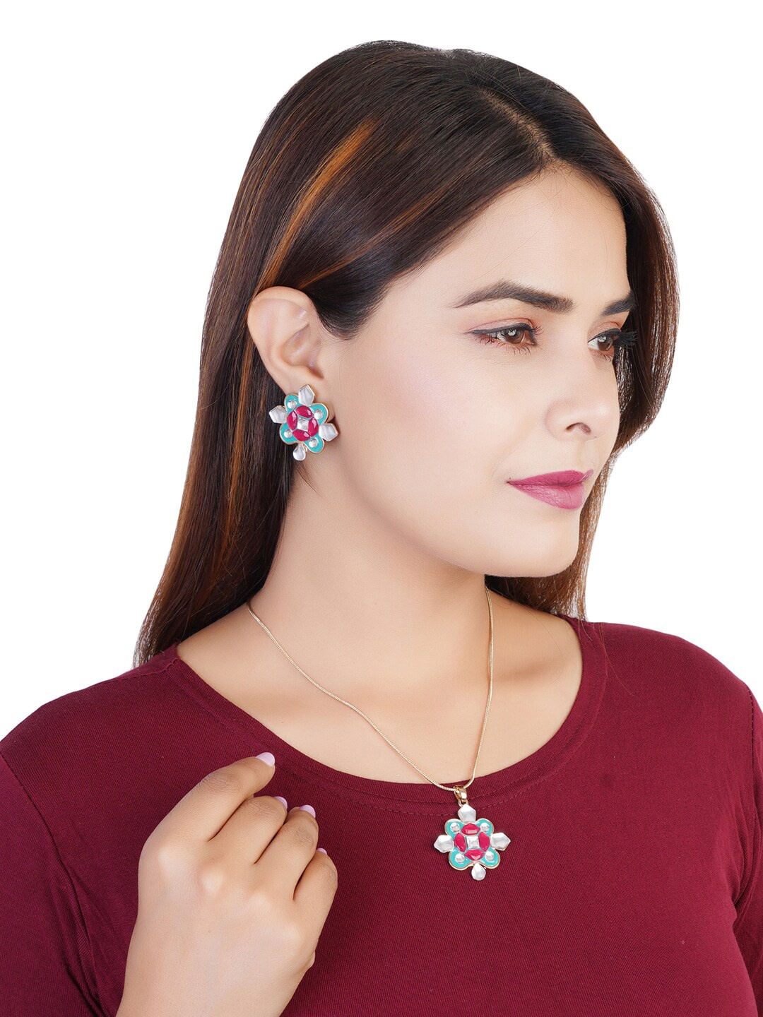 

Estele Gold-Plated Kundan-Studded Jewellery Set, Red
