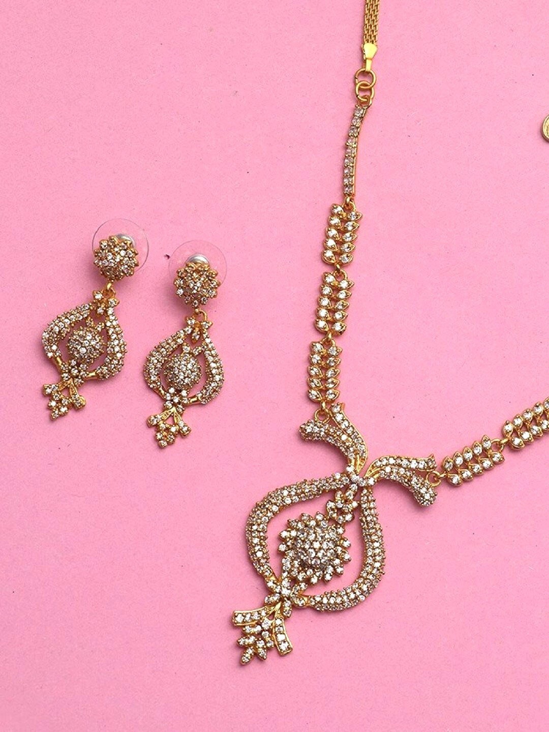 

Estele Gold Plated CZ Sparkling Necklace Set