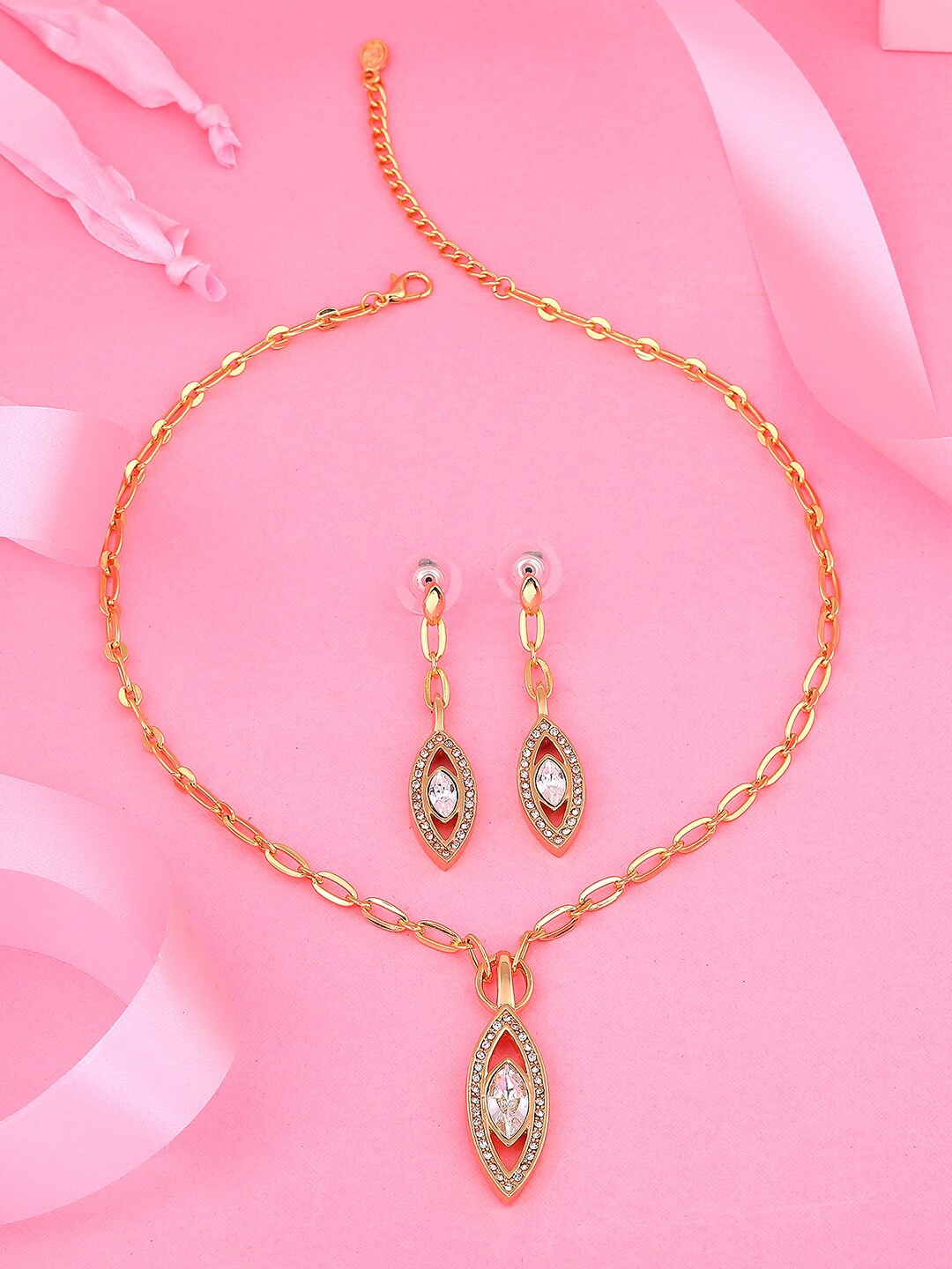 

Estele Gold-Plated Crystal-Studded Jewellery Set, Rust