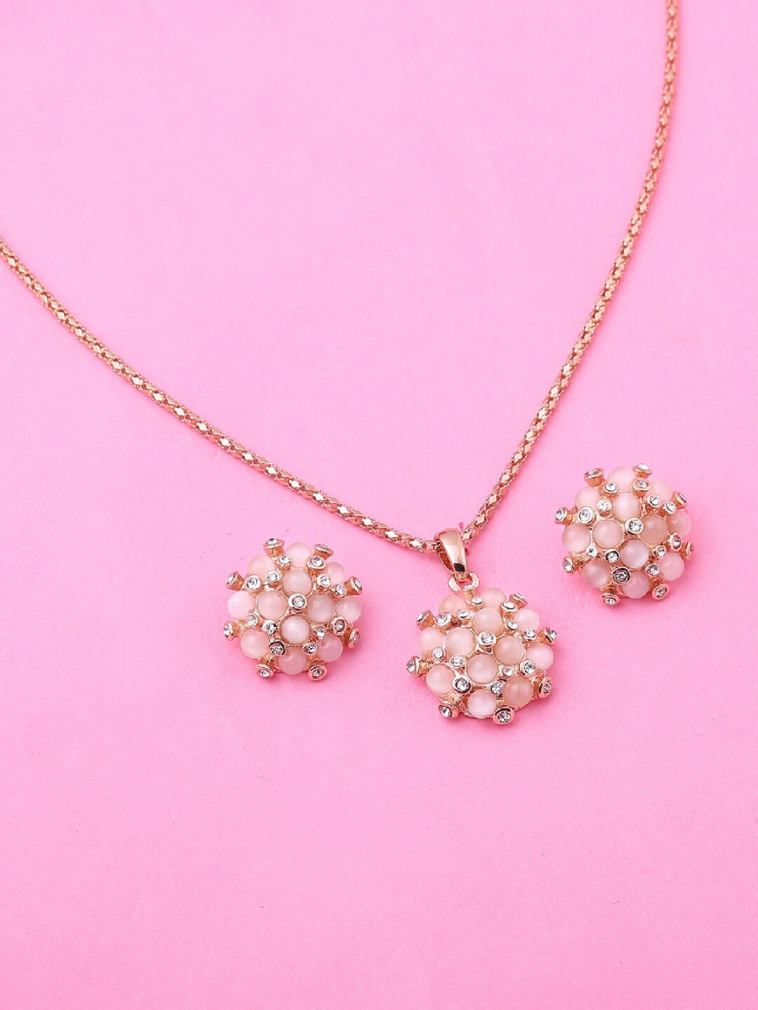 

Estele Rose Gold Plated Flower Pendant Set with Crystals