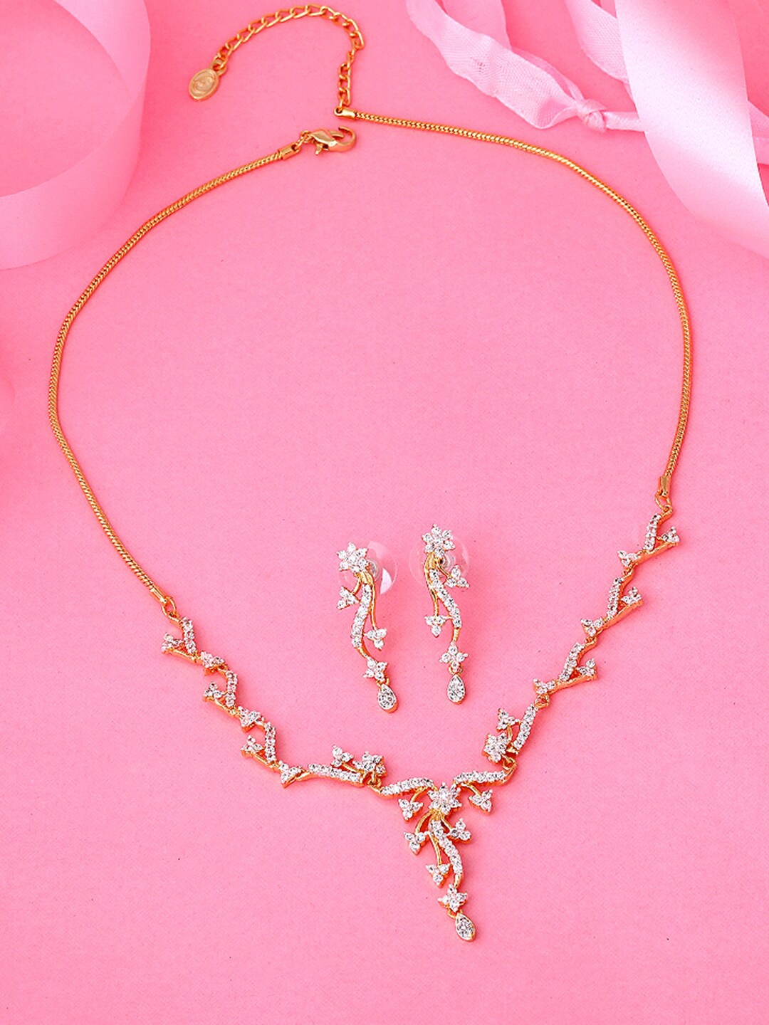 

Estele Gold & Rhodium Plated CZ Sparkling Necklace Set, White