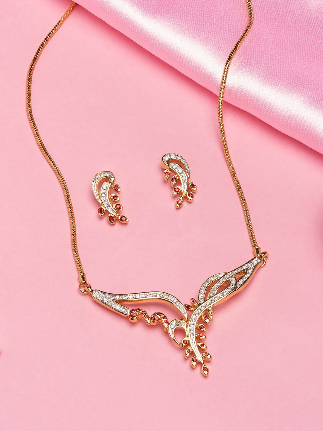 

Estele Gold-Plated Stone Studded Jewellery Set, Red